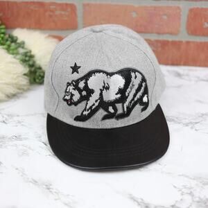 Sole Addiction California Republic Gray Black Faux Leather Baseball Cap Bear